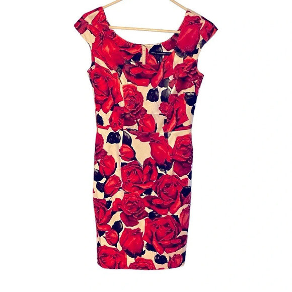 NWT White House Black Market Rose Floral Print Bodycon Sleeveless Dress Size 2 - Picture 2 of 9